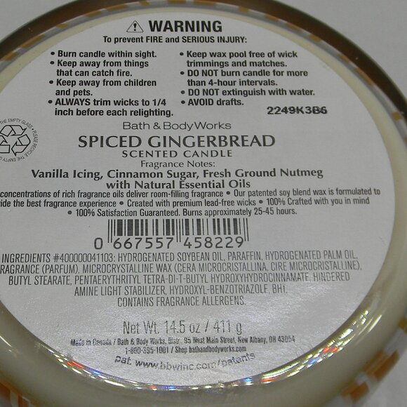 Bath & Body Works Spiced Gingerbread 3 Wick Candle Christmas Holiday NEW - Picture 4 of 4